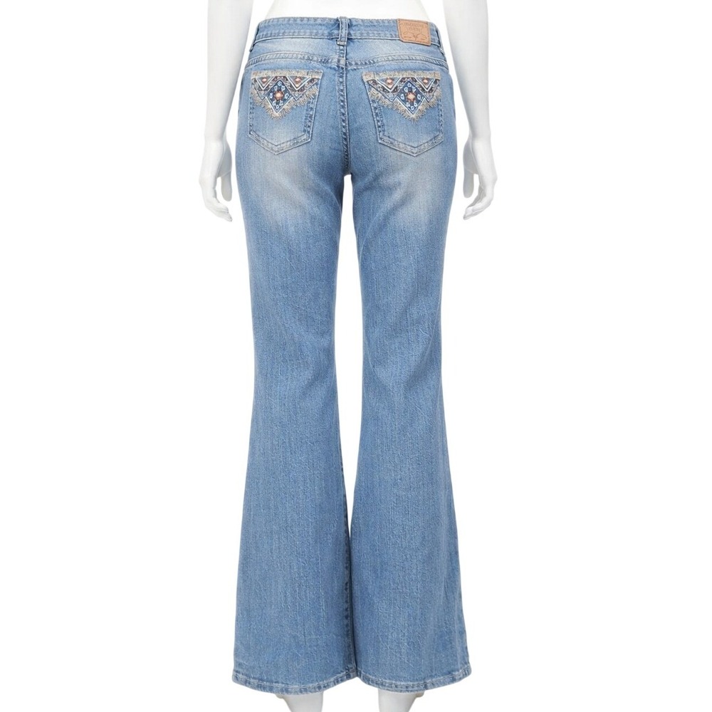 Amethyst Jeans Calypso Flare Leg Light Wash Embroidered Pocket Denim Womens 16